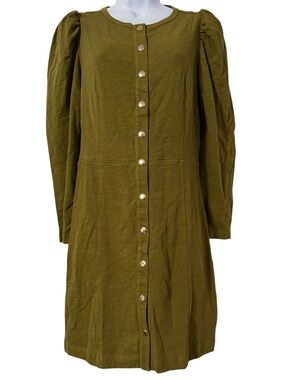 Nation LTD Long Sleeve Mini Dress Snap Button Front in Olive Green S Minimalist